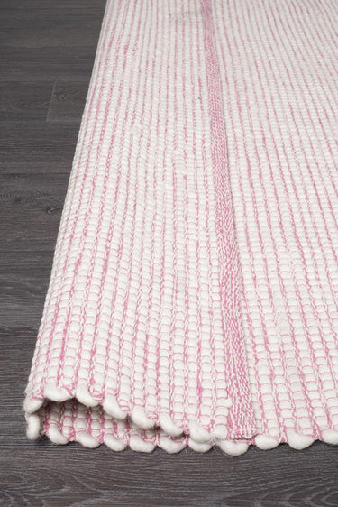 Freya Scandi Pink & White Flatweave Wool Rug